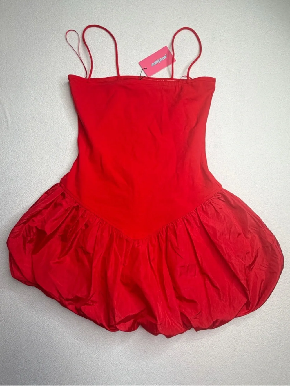 ✨NWT•Edikted Ribbed Bubble Skirt Mini Dress•Red - Picture 5 of 14